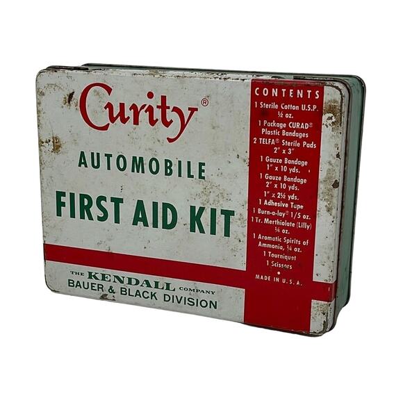 Curity Automobile First Aid Kit Vintage Medical Kendall Company Gauze Bandage - Picture 1 of 7